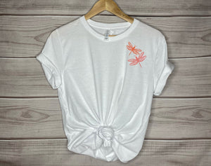 White T-Shirt with two dragonflies on the left chest